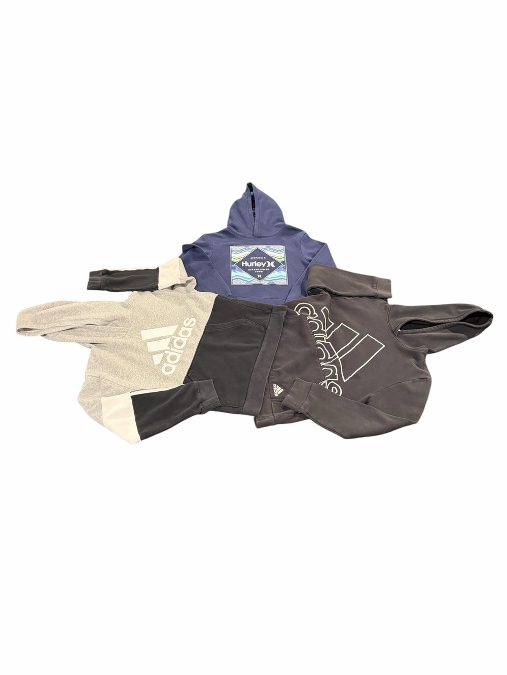 adidas and Hurley Kids Hoodie Bundle in Black, Gray & Navy